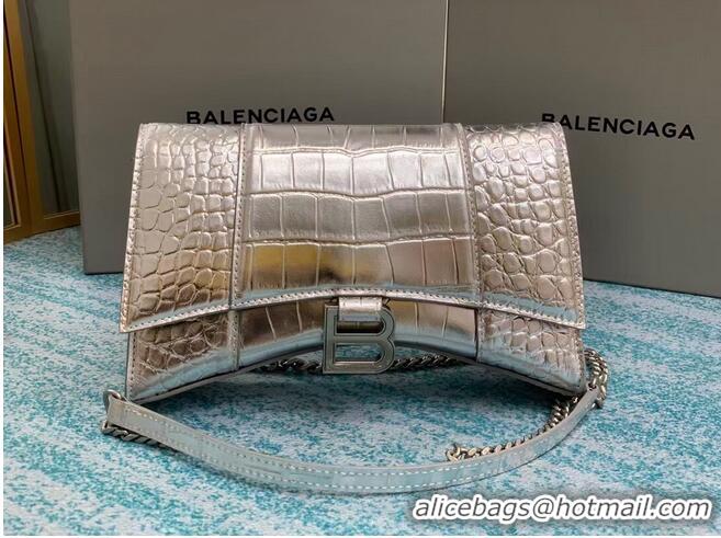 Popular Style Balenciaga HOURGLASS CHAIN BAG B164497 Silver