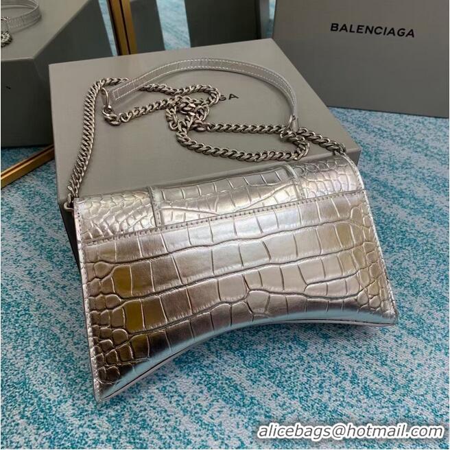 Popular Style Balenciaga HOURGLASS CHAIN BAG B164497 Silver