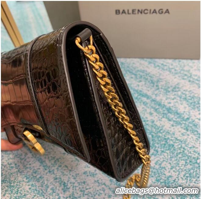 Elegant Balenciaga HOURGLASS CHAIN BAG B164497 black&aged-gold hardware