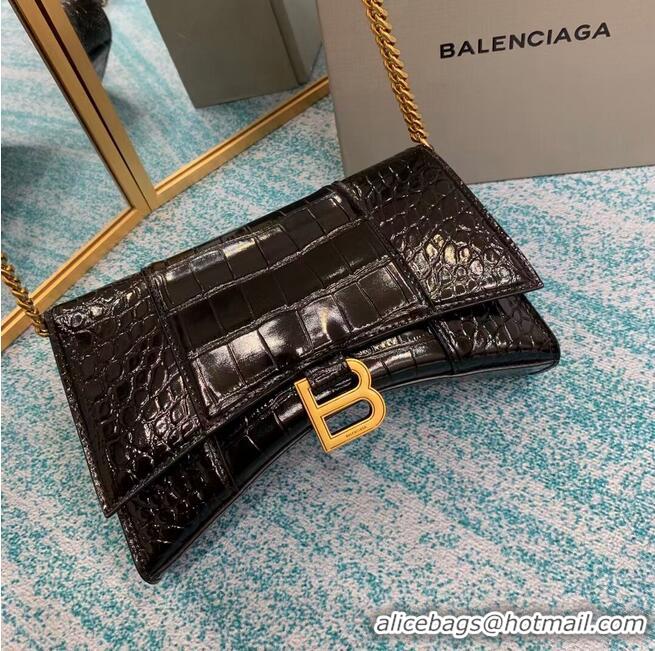 Elegant Balenciaga HOURGLASS CHAIN BAG B164497 black&aged-gold hardware