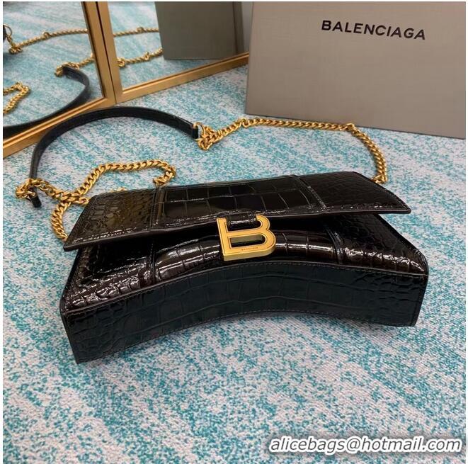 Elegant Balenciaga HOURGLASS CHAIN BAG B164497 black&aged-gold hardware