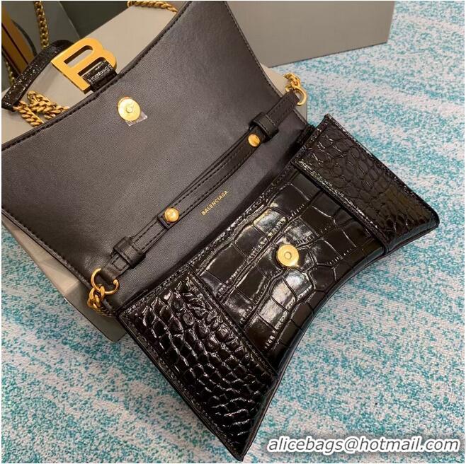 Elegant Balenciaga HOURGLASS CHAIN BAG B164497 black&aged-gold hardware