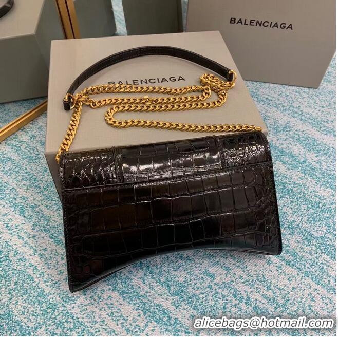 Elegant Balenciaga HOURGLASS CHAIN BAG B164497 black&aged-gold hardware