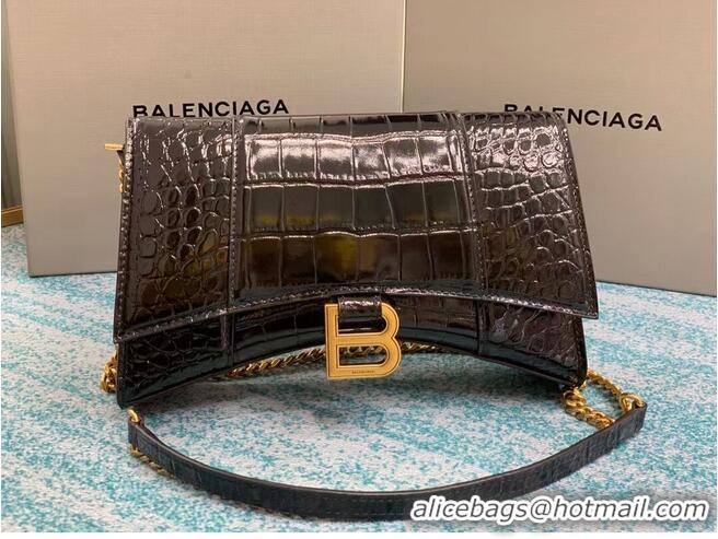 Elegant Balenciaga HOURGLASS CHAIN BAG B164497 black&aged-gold hardware