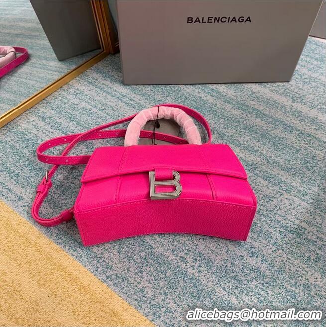 Hot Sell Balenciaga HOURGLASS XS TOP HANDLE BAG Grained calsfkin B108896 neon pink