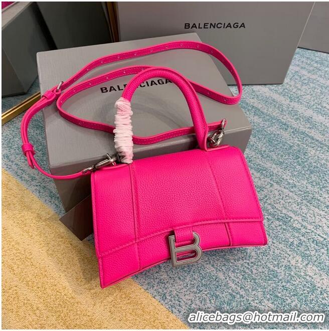 Hot Sell Balenciaga HOURGLASS XS TOP HANDLE BAG Grained calsfkin B108896 neon pink