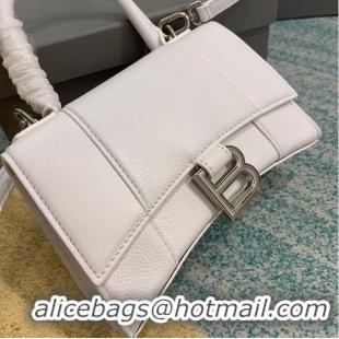 Fashion Best Balenciaga HOURGLASS XS TOP HANDLE BAG Grained calsfkin B108896 white