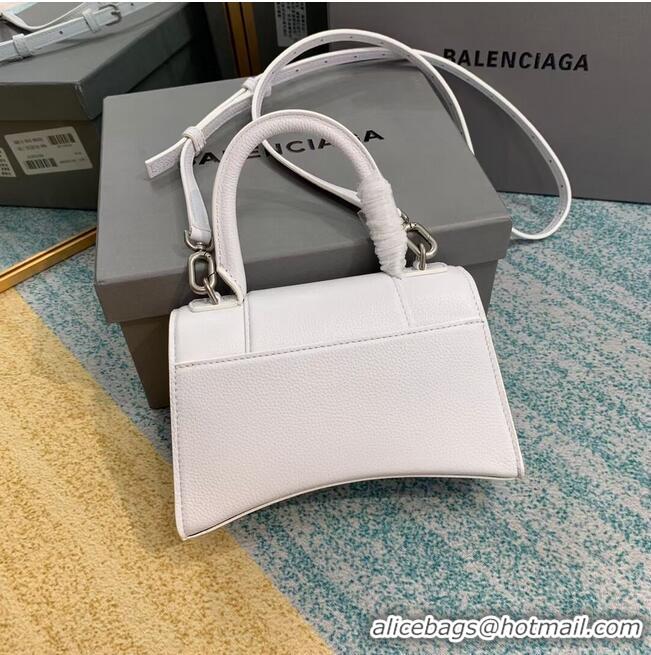 Fashion Best Balenciaga HOURGLASS XS TOP HANDLE BAG Grained calsfkin B108896 white