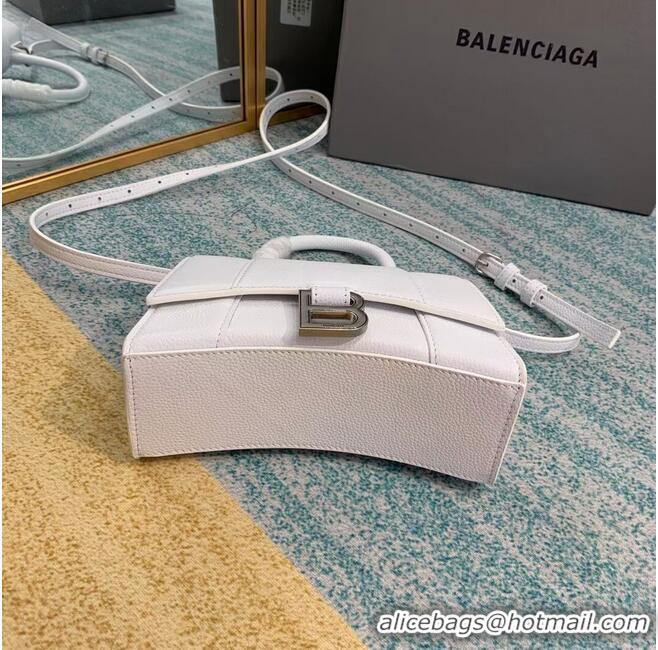 Fashion Best Balenciaga HOURGLASS XS TOP HANDLE BAG Grained calsfkin B108896 white