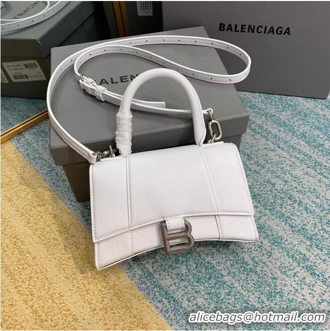 Fashion Best Balenciaga HOURGLASS XS TOP HANDLE BAG Grained calsfkin B108896 white