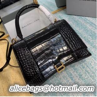 Top Grade Balenciaga HOURGLASS MEDIUM TOP HANDLE BAG B108892E black&aged-gold hardware