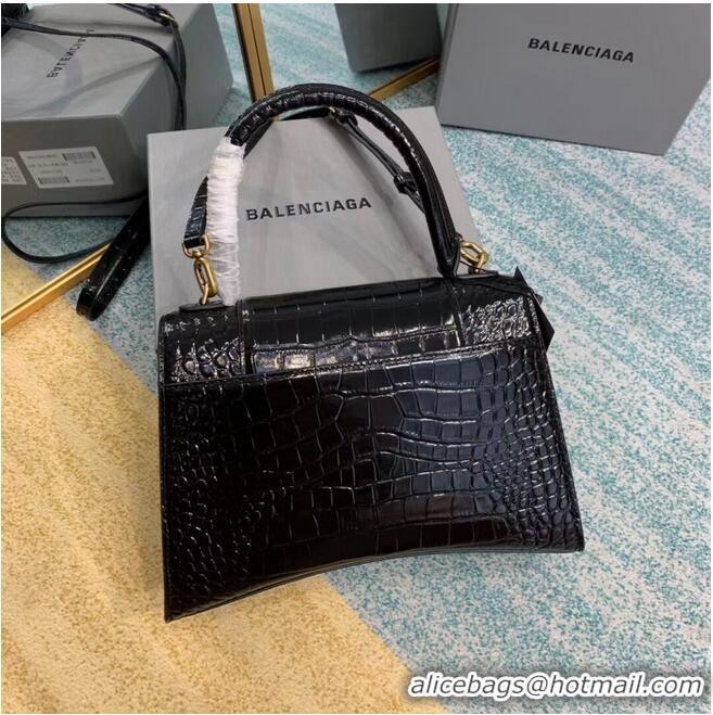 Top Grade Balenciaga HOURGLASS MEDIUM TOP HANDLE BAG B108892E black&aged-gold hardware