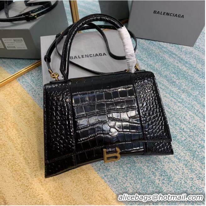 Top Grade Balenciaga HOURGLASS MEDIUM TOP HANDLE BAG B108892E black&aged-gold hardware