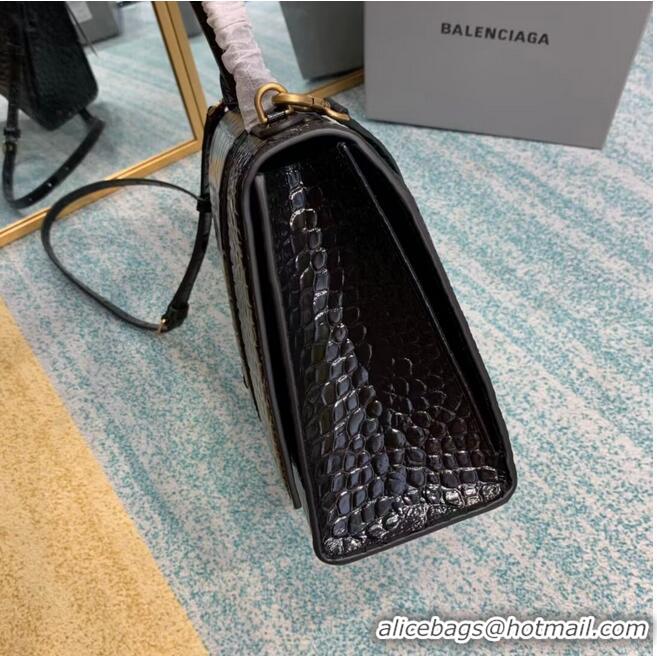 Top Grade Balenciaga HOURGLASS MEDIUM TOP HANDLE BAG B108892E black&aged-gold hardware