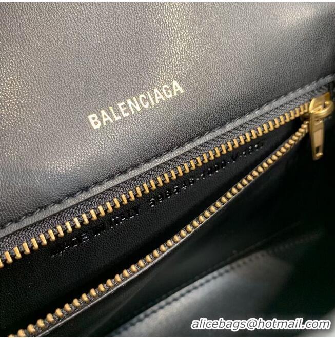 Good Product Balenciaga Hourglass Small Top Handle Bag crocodile embossed calfskin B108891E black