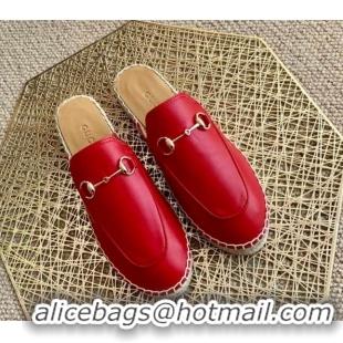 Good Quality Gucci Jordaan Leather Espadrille Flat Mules 011121 Red 2021