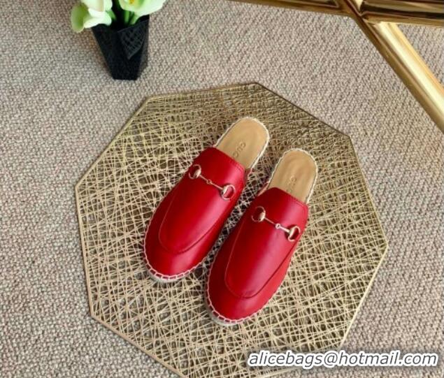 Good Quality Gucci Jordaan Leather Espadrille Flat Mules 011121 Red 2021