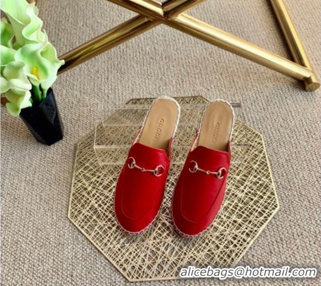 Good Quality Gucci Jordaan Leather Espadrille Flat Mules 011121 Red 2021