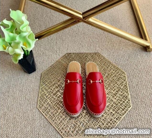 Good Quality Gucci Jordaan Leather Espadrille Flat Mules 011121 Red 2021