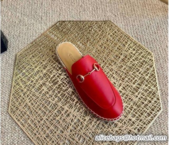 Good Quality Gucci Jordaan Leather Espadrille Flat Mules 011121 Red 2021