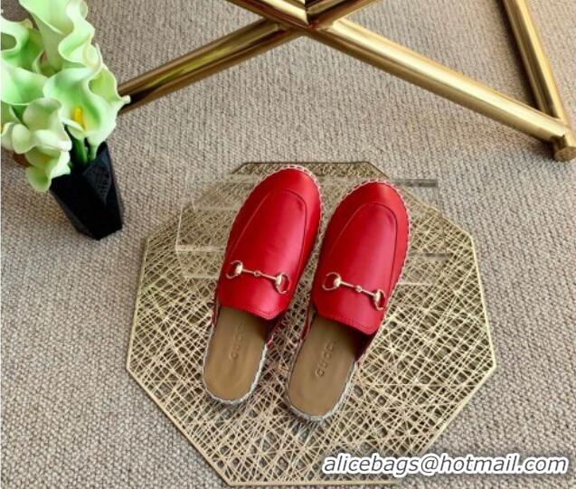 Good Quality Gucci Jordaan Leather Espadrille Flat Mules 011121 Red 2021