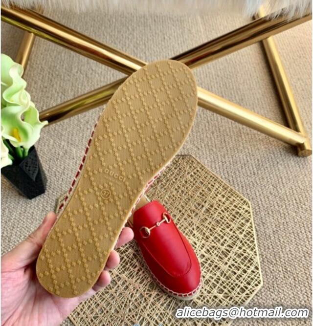 Good Quality Gucci Jordaan Leather Espadrille Flat Mules 011121 Red 2021