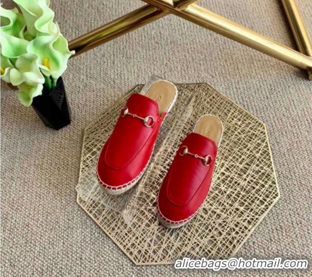 Good Quality Gucci Jordaan Leather Espadrille Flat Mules 011121 Red 2021