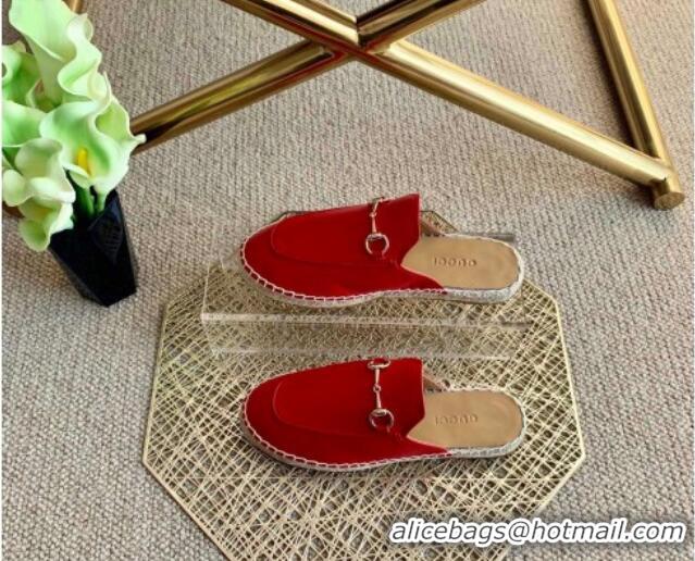 Good Quality Gucci Jordaan Leather Espadrille Flat Mules 011121 Red 2021