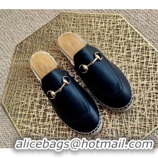 Super Quality Gucci Jordaan Leather Espadrille Flat Mules 011121 Black 2021