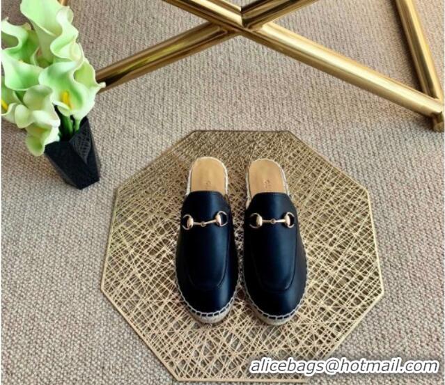 Super Quality Gucci Jordaan Leather Espadrille Flat Mules 011121 Black 2021