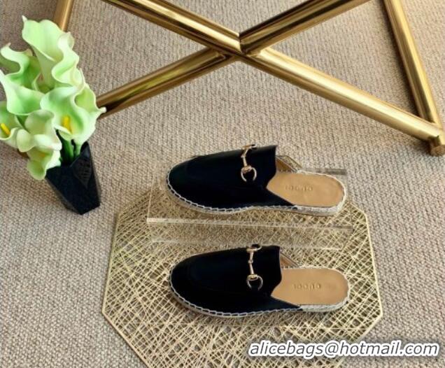 Super Quality Gucci Jordaan Leather Espadrille Flat Mules 011121 Black 2021