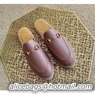 Cute Gucci Jordaan Leather Espadrille Flat Mules 011121 Dusty Pink 2021