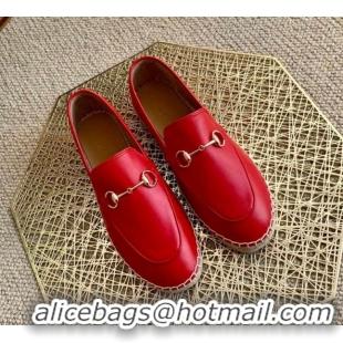 Best Price Gucci Jordaan Leather Espadrille 011125 Red 2021