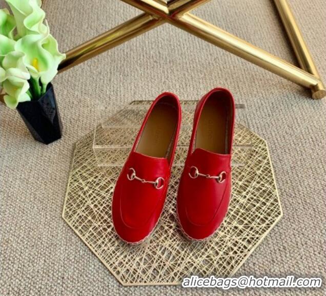 Best Price Gucci Jordaan Leather Espadrille 011125 Red 2021