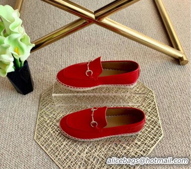 Best Price Gucci Jordaan Leather Espadrille 011125 Red 2021