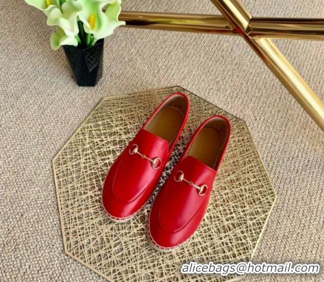 Best Price Gucci Jordaan Leather Espadrille 011125 Red 2021