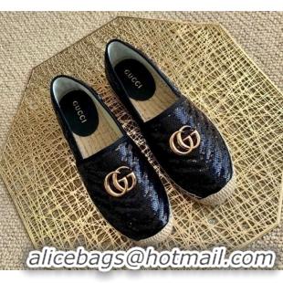 Best Luxury Gucci Sequins Espadrilles with Double G 011129 Black