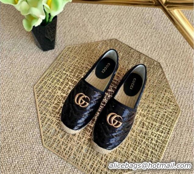 Best Luxury Gucci Sequins Espadrilles with Double G 011129 Black