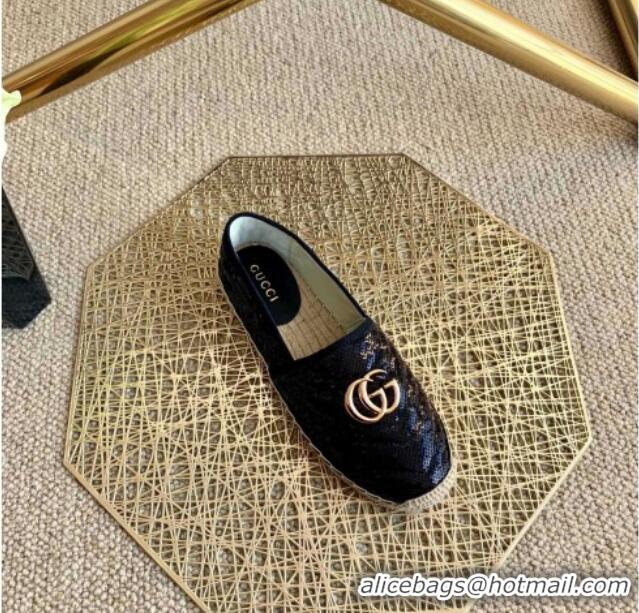 Best Luxury Gucci Sequins Espadrilles with Double G 011129 Black