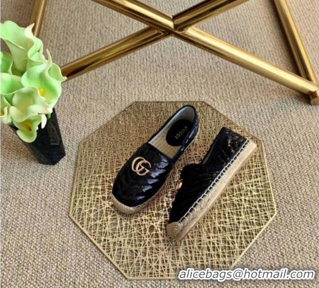 Best Luxury Gucci Sequins Espadrilles with Double G 011129 Black