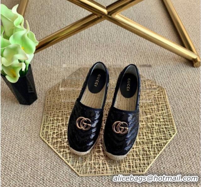 Best Luxury Gucci Sequins Espadrilles with Double G 011129 Black