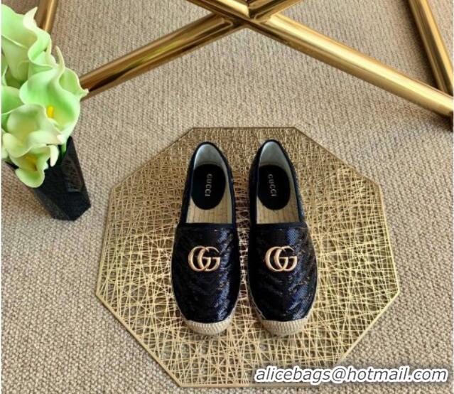 Best Luxury Gucci Sequins Espadrilles with Double G 011129 Black