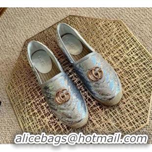 Top Quality Gucci Sequins Espadrilles with Double G 011129 Silver