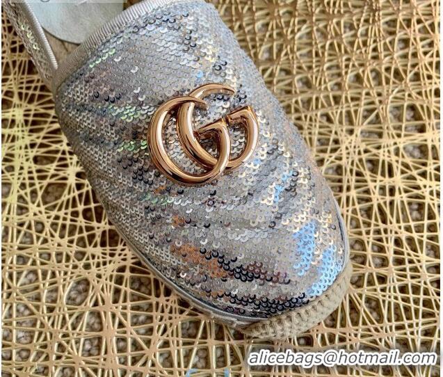 Top Quality Gucci Sequins Espadrilles with Double G 011129 Silver