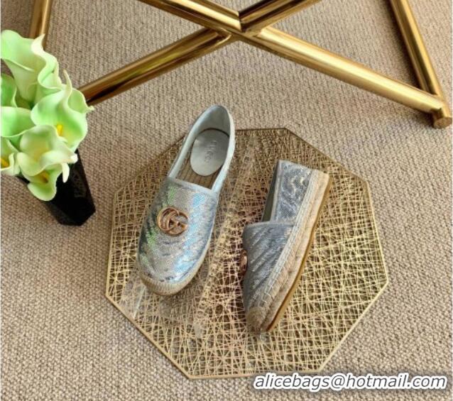 Top Quality Gucci Sequins Espadrilles with Double G 011129 Silver