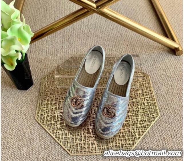 Top Quality Gucci Sequins Espadrilles with Double G 011129 Silver