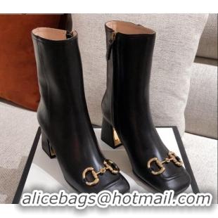 Good Quality Gucci Calfskin Ankle Boot With Horsebit and 7.5cm Heel 012281 Black 2021