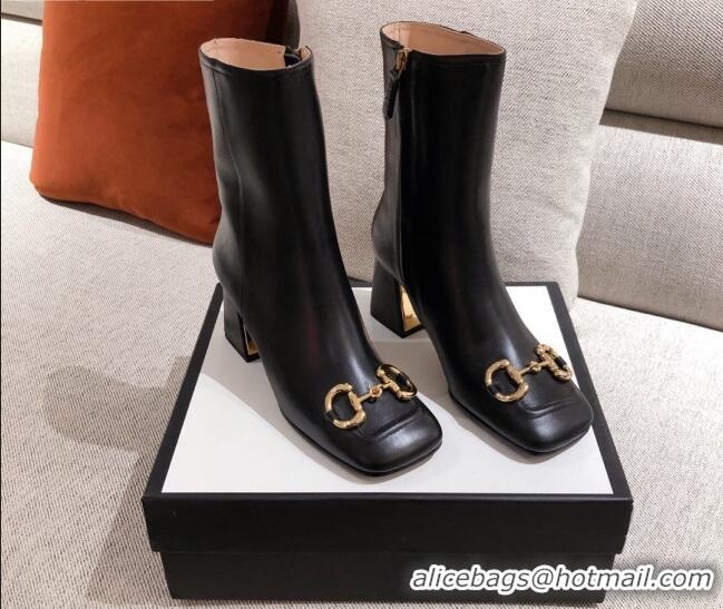 Good Quality Gucci Calfskin Ankle Boot With Horsebit and 7.5cm Heel 012281 Black 2021