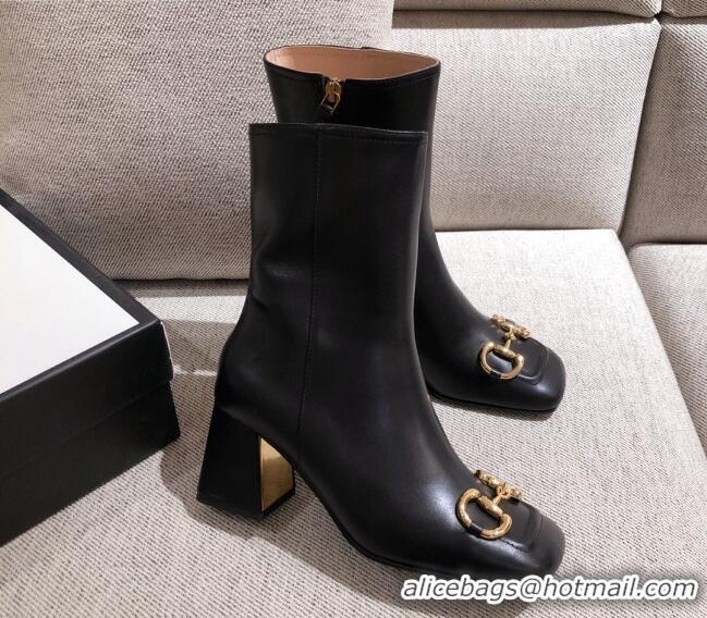 Good Quality Gucci Calfskin Ankle Boot With Horsebit and 7.5cm Heel 012281 Black 2021