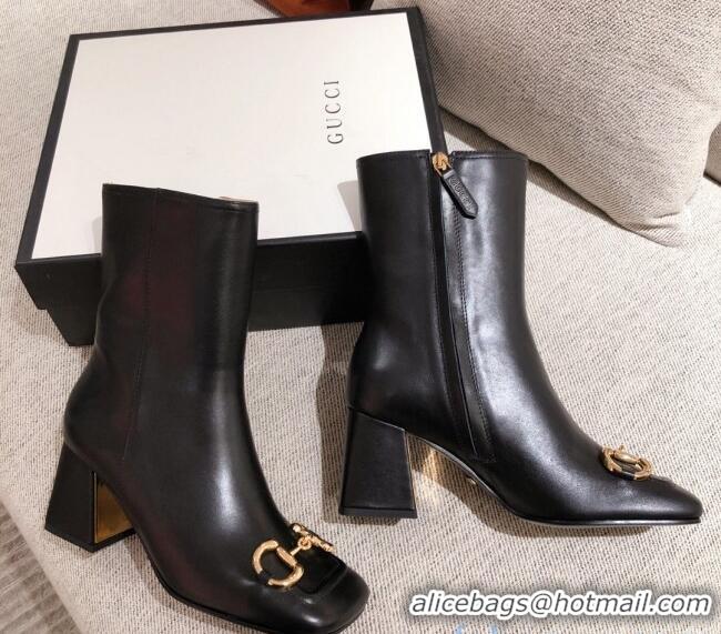 Good Quality Gucci Calfskin Ankle Boot With Horsebit and 7.5cm Heel 012281 Black 2021